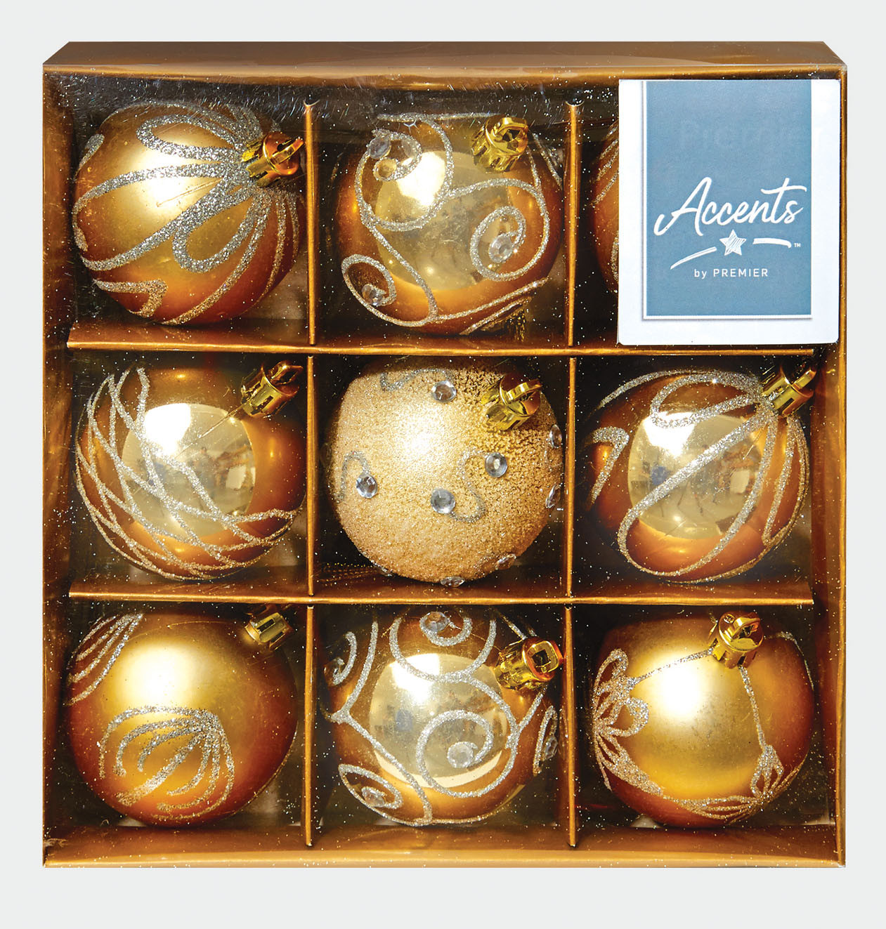 XF3202 9 Gold Decorated Baubles 60mm 2023 Christmas Catalogue Catalogue Ranges