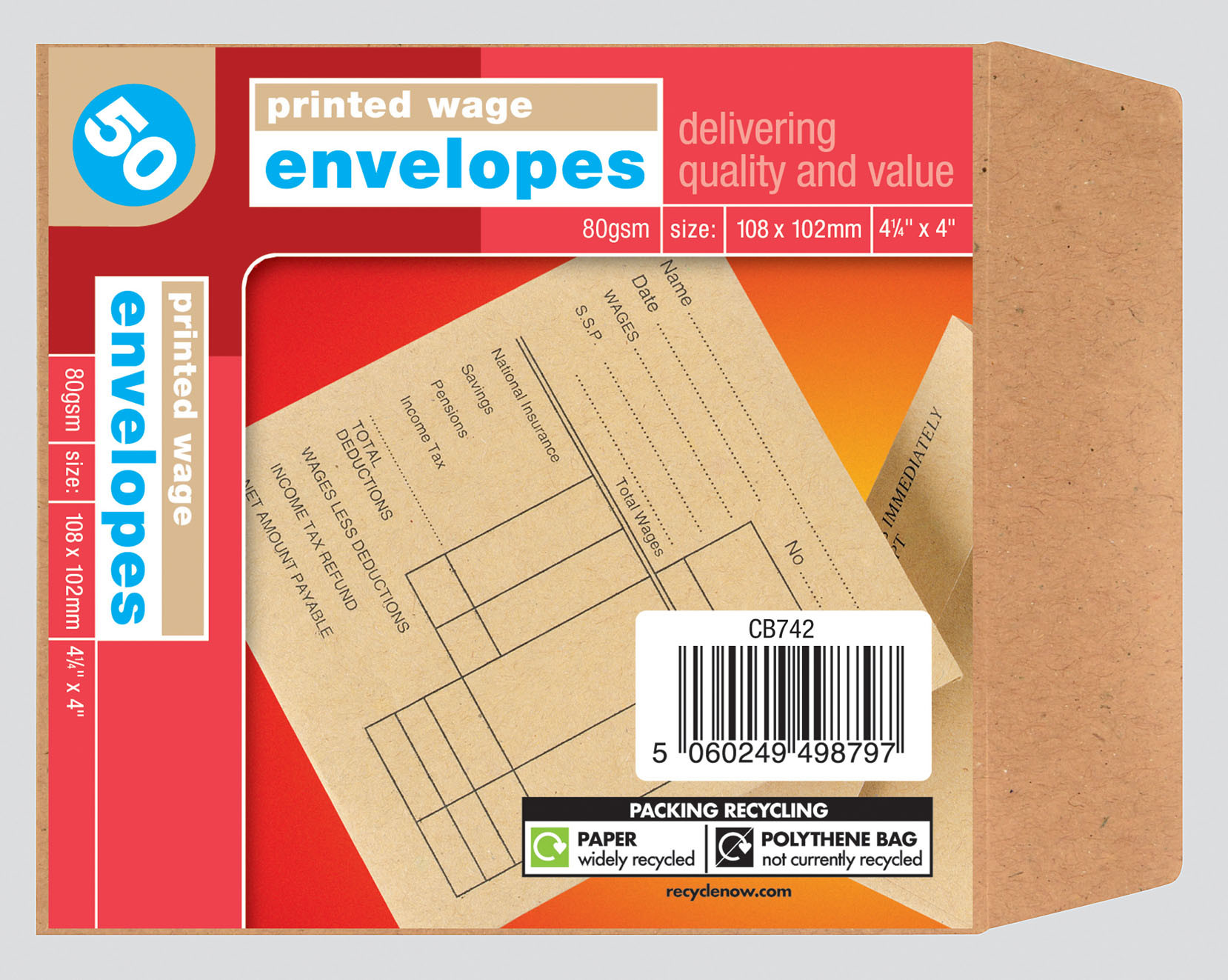 Wage Envelopes Printed 50s 108x102mm Writing Envelopes Pads
