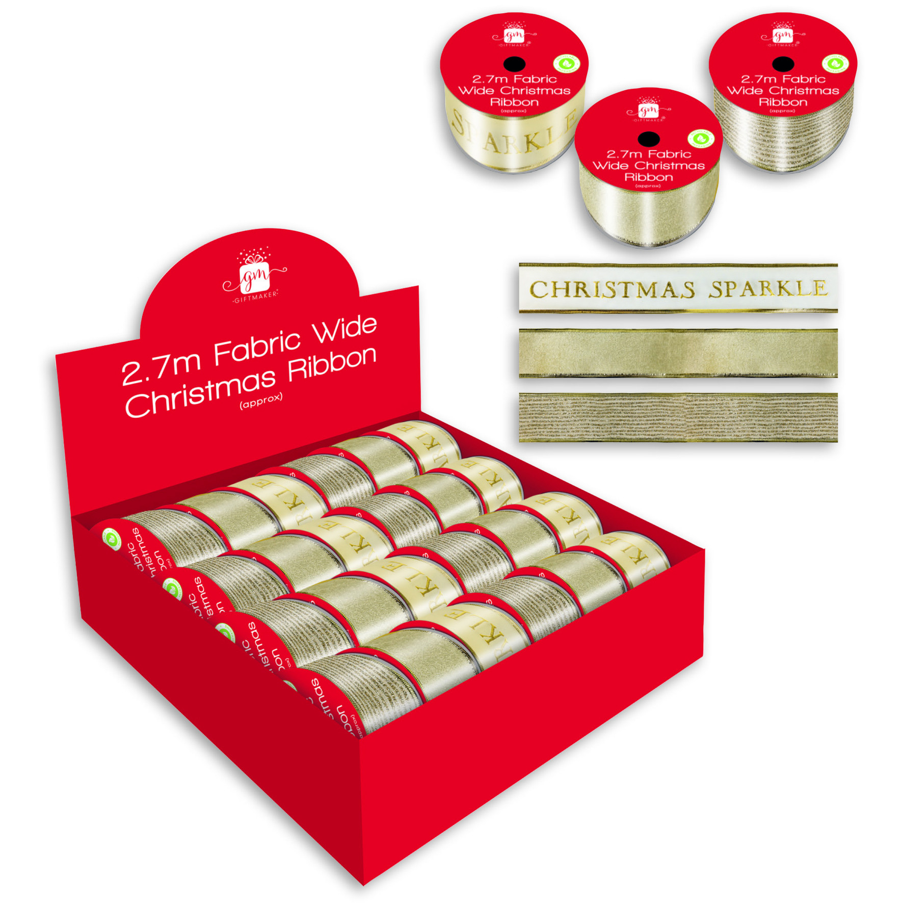 XF2913 2.75M x 5cm Fabric Xmas Ribbon Asst 2023 Christmas Catalogue