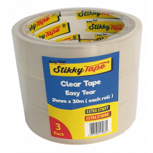 Stikky Tape 24mm x 30M Clear Tape Triple Pack