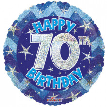70th Blue Holographic Foil Balloon