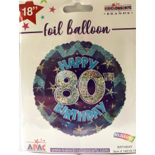 80th Blue Holographic Foil Balloon