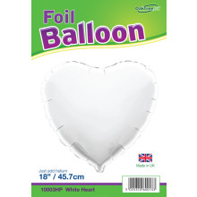 18" White Heart Foil Balloon
