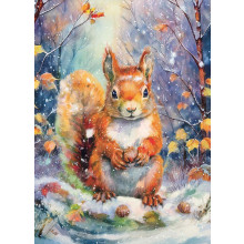 JXC2342 Open Squirrel C40 Christmas Card CC10940 - Card Will Be Printed With Christmas Greetings In Gold Foil.
