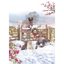 JXC2344 Open Animals C40 Christmas Card CC164 - Cards Will Be Printed With Christmas Greetings In Gold Foil.
