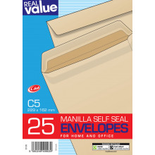 Real Value Envelopes Self Seal Manilla C5 25's 229mm x 162mm