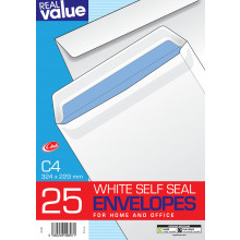 Real Value Envelopes Self Seal White C4 25's 324mm x 229mm 