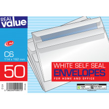 Real Value Envelopes Self Seal White C6 50's 114mm x 162mm 
