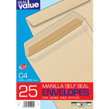 Real Value Envelopes Self Seal Manilla C4 25's 324mm x 229mm 