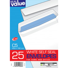 Real Value Envelopes Self Seal White C5 25's 229mm x 162mm