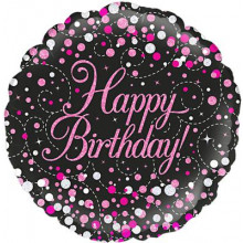 Birthday Black & Pink Foil Balloon 18"