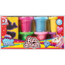 Fun Dough Glitter Dough & Shape Cutters - 6 pots/2cutters