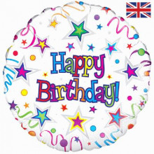 Birthday Ribbon & Stars Foil Balloon 18"