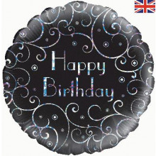 Birthday Black Swirls Foil Balloon 18"