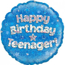 Birthday Teenager Blue Foil Balloon 18"