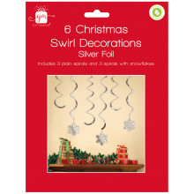 XE03405 6 Christmas Swirl Decorations Silver Foil
