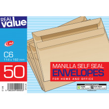Real Value Envelopes Self Seal Manilla C6 50's 114mm x 162mm