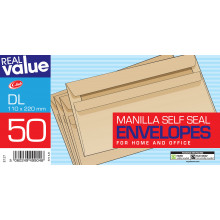 Real Value Envelopes Self Seal Manilla DL 50's 110mm x 220mm