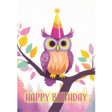 Open Juvenile Girl Owl Party Hat C50 Card JG0017