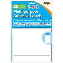 A4 Multi-purpose Printer Labels 199 x 144mm 10 Sheets, 2 per Sheet, 20 labels