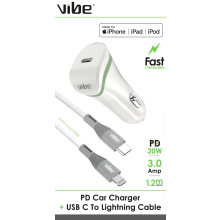 Vibe MF1 PD Car Charger 3.0 Amp & USB C to Lightning Cable 1.2M