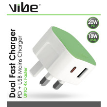 Vibe M5 PD & USB Mains Dual Fast Charger Plug