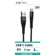 C3 Tech USB C Braided Cable Black 1M