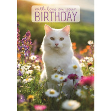 Open Cat and Flowers C50 Card JG0040