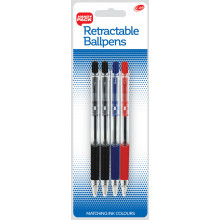 Retractable Ballpens 4 Carded Assorted
