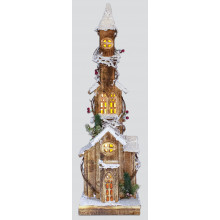 XF3807 Warm White Snow Tipped Wooden House 75cm