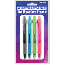 Pack 4 Retractable Ball Pens Black Ink