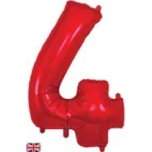 34" Red Number 4 Foil Balloon