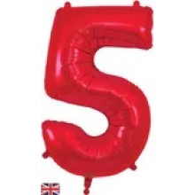 34" Red Number 5 Foil Balloon