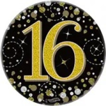 Small Badges Age 16 Black/Gold 77mm