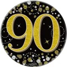 Small Badges Age 90 Black/Gold 77mm