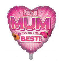 Foil Balloon No 1 Mum Heart 2 Designs Double Sided