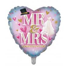 Foil Balloon Mr & Mrs Heart 2 Designs Double Sided