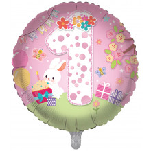 Foil Balloon Age 1 Bunny 2 Designs Double Sided