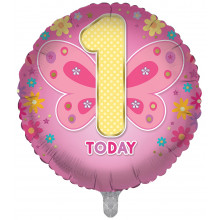 Foil Balloon Age 1 Girl Butterfly 2 Designs Double Sided