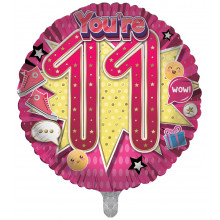 Foil Balloon Age 11 Girl Dark Pink 2 Designs Double Sided