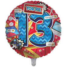 Foil Balloon Age 13 Boy Blue/Red 2 Designs Double Sided