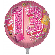 Foil Balloon Age 13 Girl Sparkle 2 Designs Double Sided