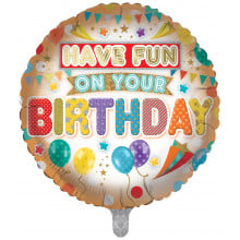 Foil Balloon Birthday Open Silver 2 Designs Double Sided