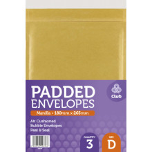 3 Pack "D" Manilla Padded Envelopes 180mm x 265mm