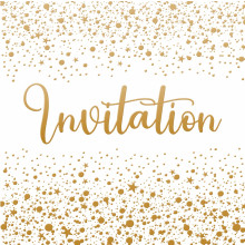 6 Open Invitation Cards Gold Text