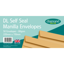 Diamond Value DL Manilla Envelopes Self Seal 50's