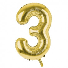 34" Gold Number 3 Foil Balloon