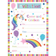 Hanging Pack 20 Sheets & Envelopes Party Invites Unicorn