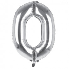 34" Silver Number 0 Foil Balloon