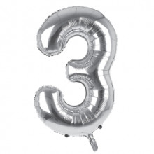 34" Silver Number 3 Foil Balloon